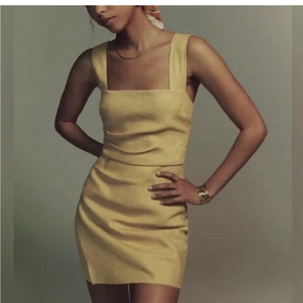 Reformation Yellow mustard Mini Dress Square Neck Sleeveless